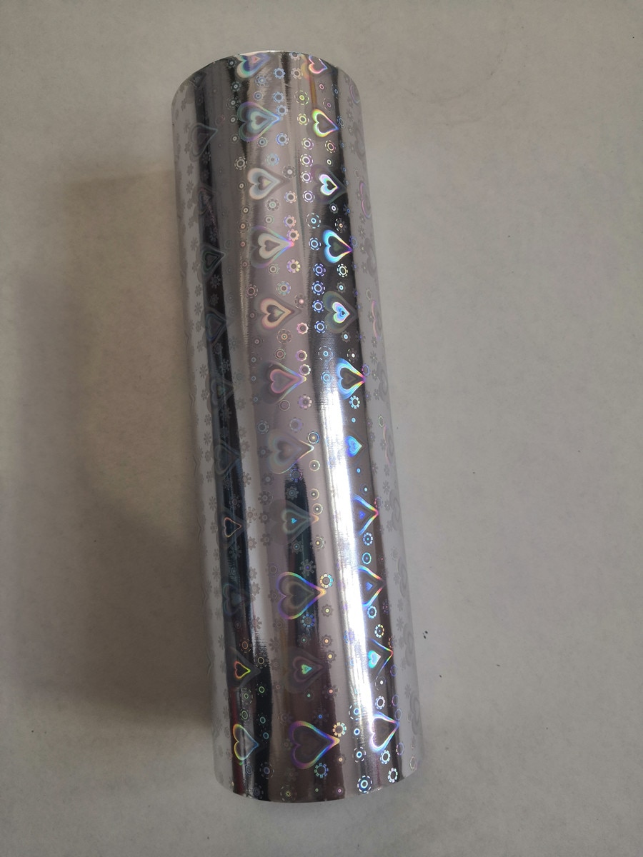 Hot stamping foil holographic foil silver color B16 heart design hot press on paper or plastic heat stamping film 21cm x 120m