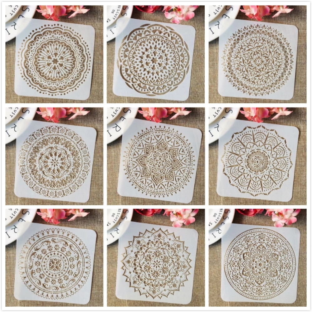 9Pcs/Set 6*6inch Mandala Circle Geometry DIY Layering Stencils Painting Scrapbook Coloring Embossing Album Decorative Template