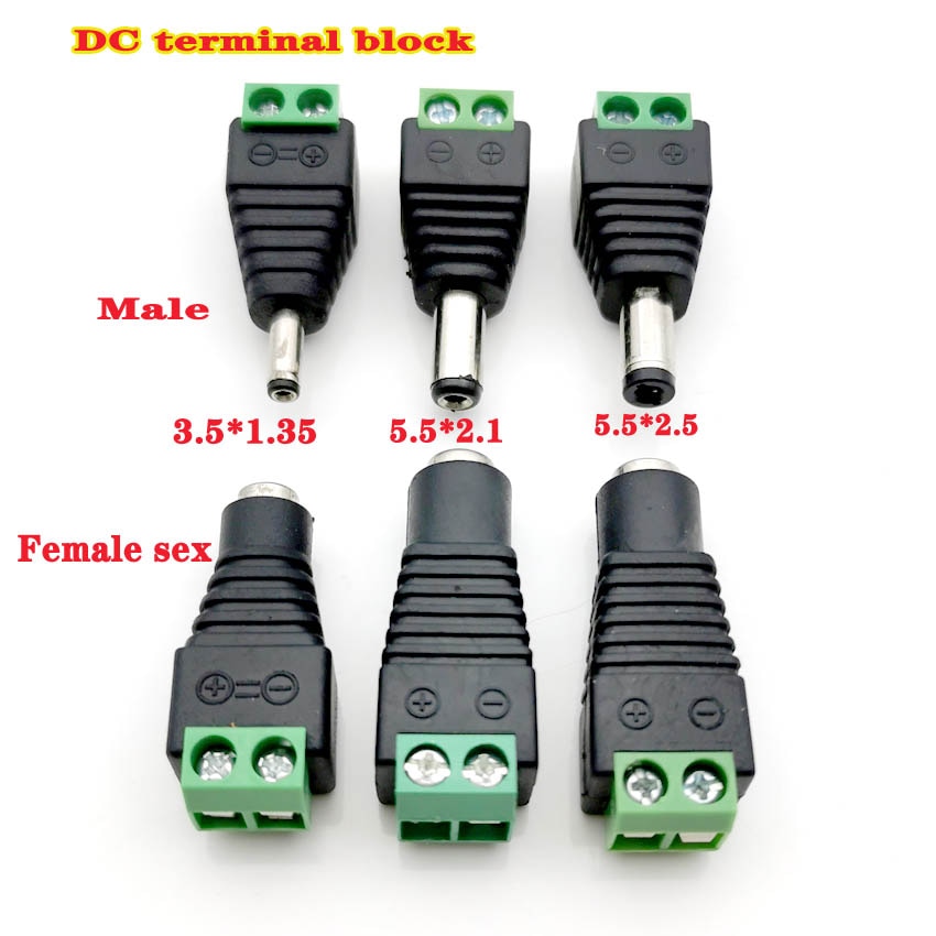 2Pcs Female +2 pcs Male DC Connector 5.5 x 2.1MM 5.5*2.5MM 3.5*1.35MM Power Jack Adapter Plug Led Strip Light