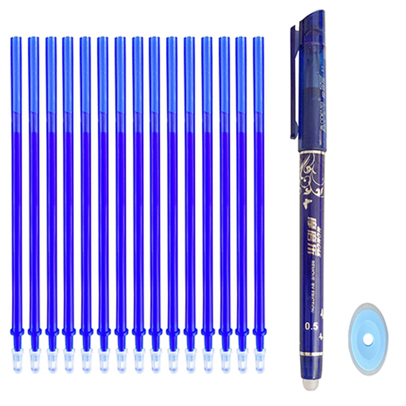 12Pc/Set Office Gel Pen Erasable Refill Rod Erasable Pen Washable Handle 0.5mm Blue Black Green Ink School Writing Stationery