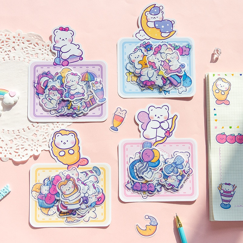 Mohamm 40 Pcs/lot Cute Bear Korean Cartoon Diary Flat Scrapbook Paper Sticker Stationery Accessories