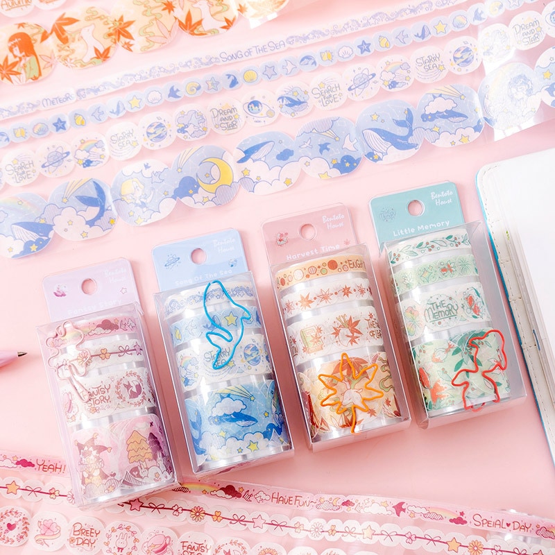 10set/1lot Washi Masking Tapes Pearlescent PET Decorative Adhesive Scrapbooking DIY Paper Japanese Stickers
