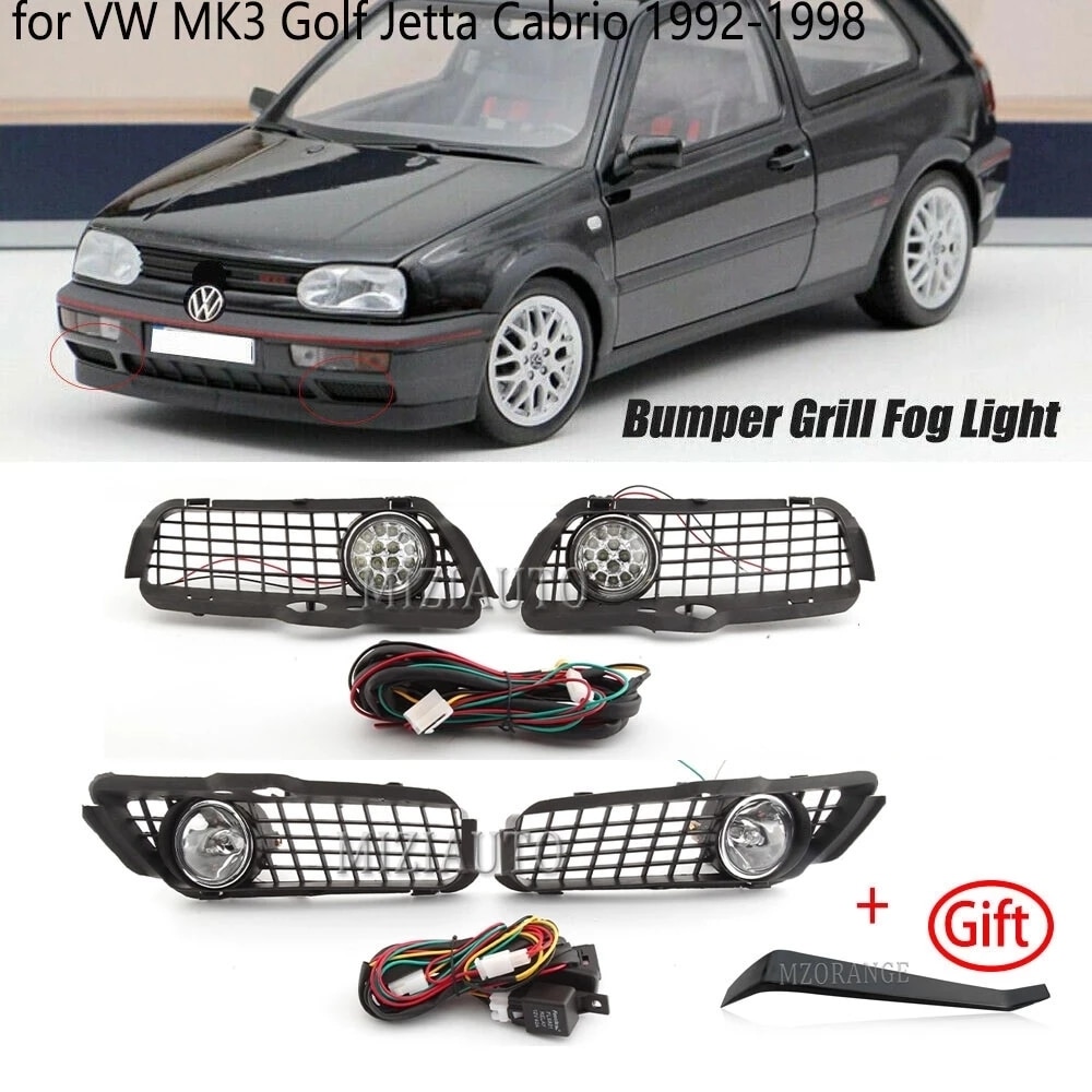 LED Fog Light For VW Golf 3 MK3 Jetta Cabrio 1992-1997 1998 Headlights Fog Lights Grille Connecting Wire Cable Foglight Object