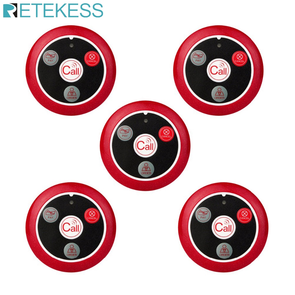 5pcs Retekess T117 433MHz Restaurant Waiter Call Button Transmitter Wireless Pager for TD108 T128 System Hookah Cafe Service
