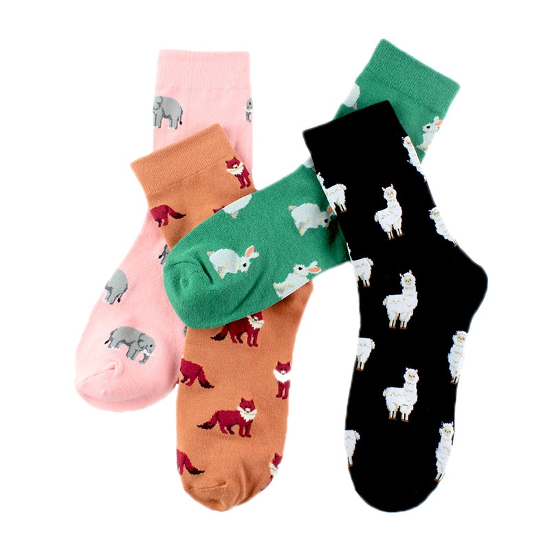 Alpaca Elephant Fox Rabbit Animal socks Cotton Casual Socks Warm Women Streetwear Cute Funny Socks Short Happy Ankle Socks