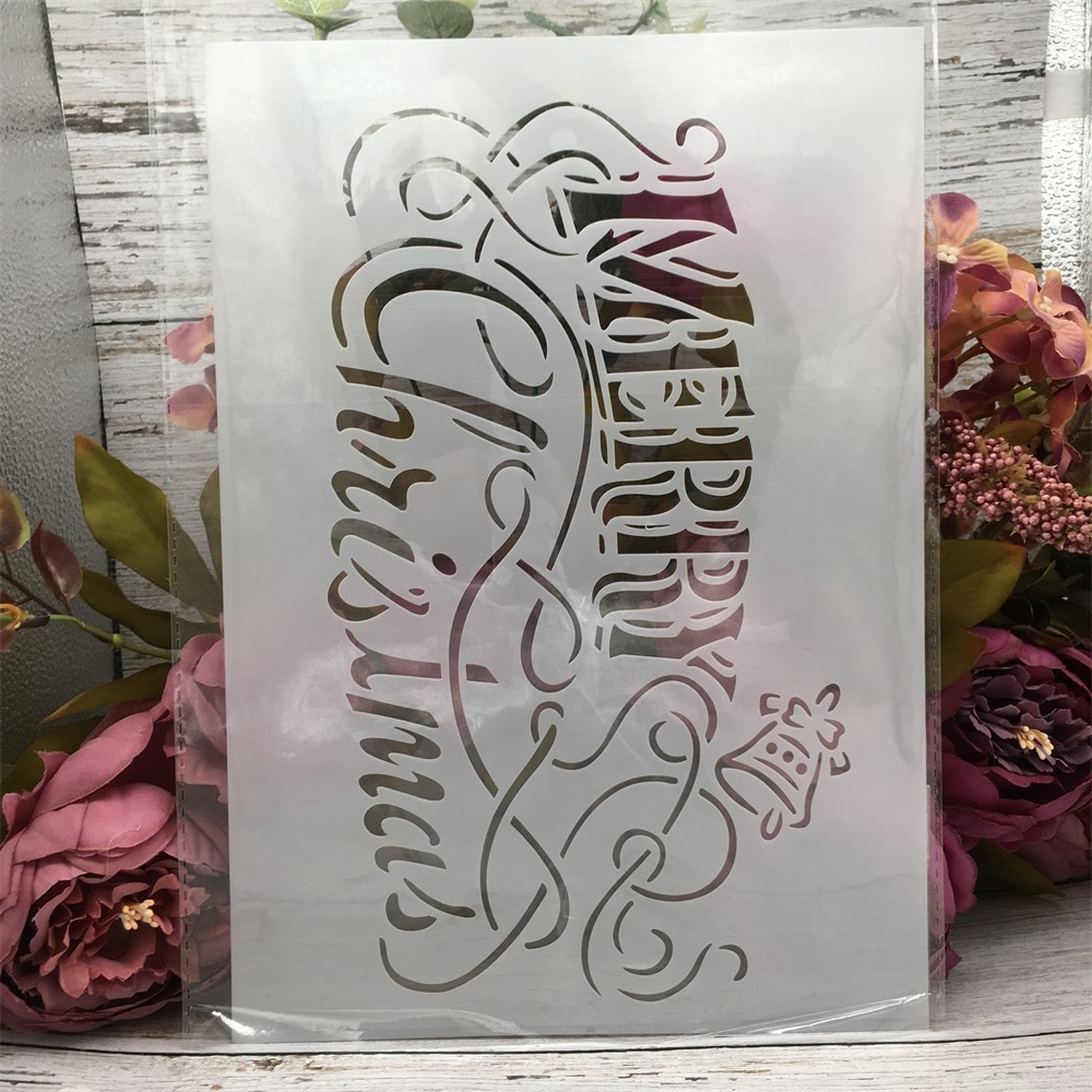 29*21cm A4 Merry Christmas Words DIY Layering Stencils Wall Painting Scrapbook Coloring Embossing Album Decorative Template
