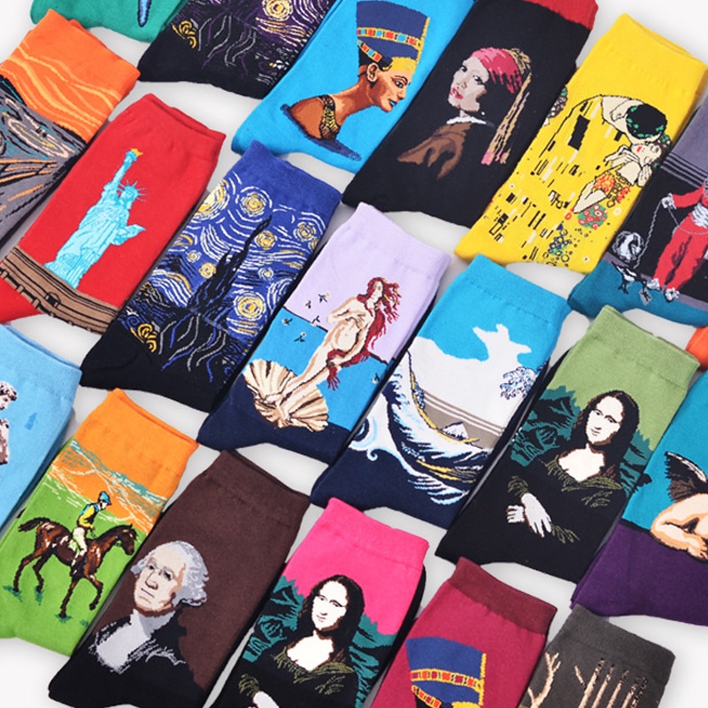 Autumn Winter Style Creative Men Women Socks New Art Van Gogh Mural World Famous Oil Painting Series Female Socks Funny Socks