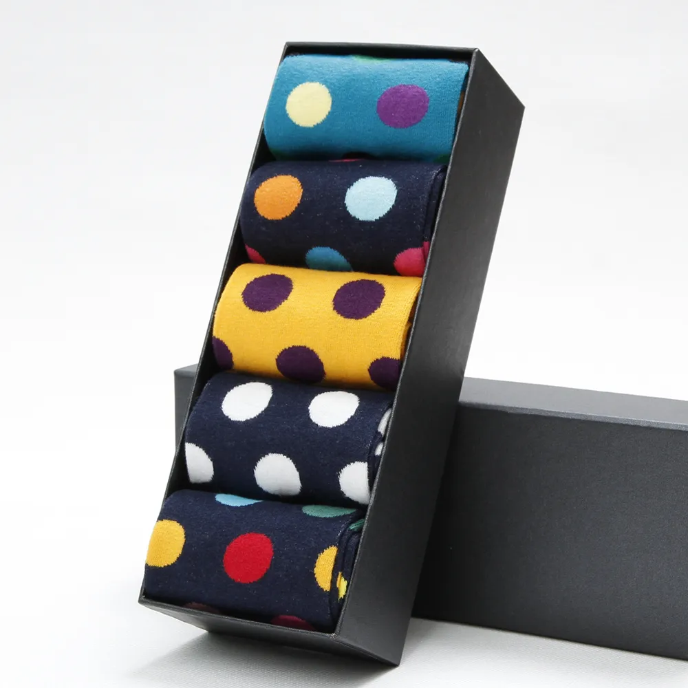 Fashion Men's Casual Happy Socks Men's High Quality Business Dress Socks Cotton Breathable Deodorant Polka Dot Male So