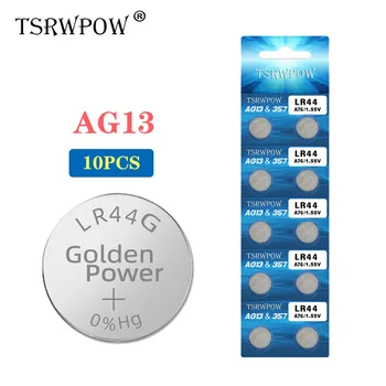 TSRWPOW 10PCS/PACK 1.55V AG13 Button Cell Battery LR44 RW82 RW42 SR44SW L1154 Lithium Coin Batteries For Watches Remote Toy