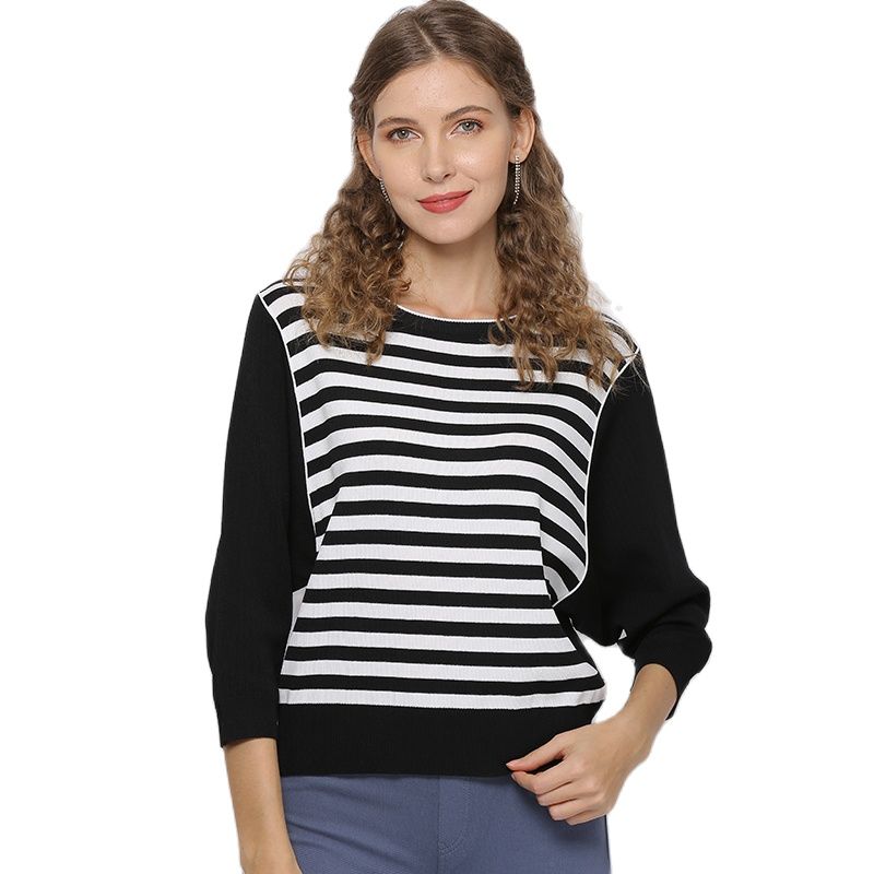 XIKOI Spring Women Stripe Short Sweaters O-Neck Bat Sleeves Tops Fashion Korean Style Oversized Knitted Pullover Loose Jumper