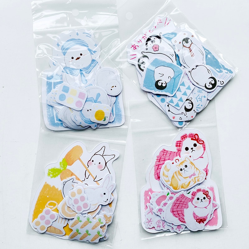 45PCS/Pack Kawaii Cat Rabbit Penguin Snow Finch Washi Stickers Kid Gift Hand Account Notebook Decorative Sticker Stick Label
