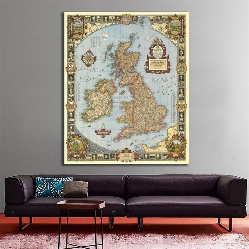 1937 Edition Vintage Map of The United Kingdom Great Non-woven Britain Map Non-Smell Map for Research and Wall Decor