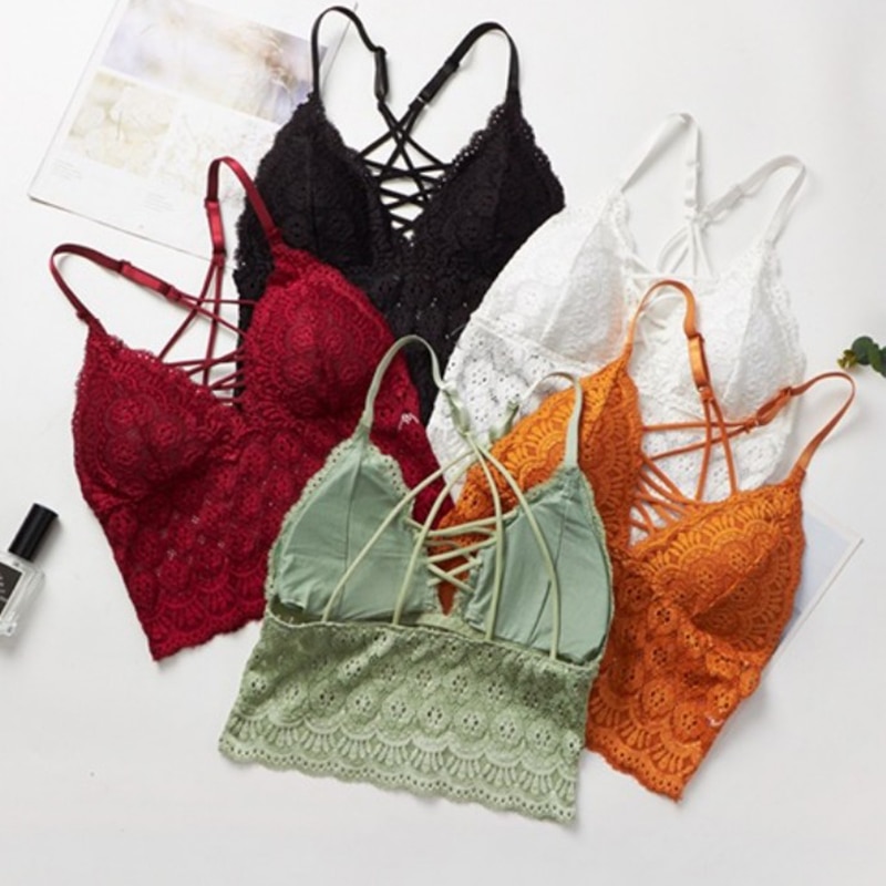Lace Tube Tops Women Floral Embroidered Bralette Cropped Camis Top Sexy Lingerie Push Up Bra Bandeau Top