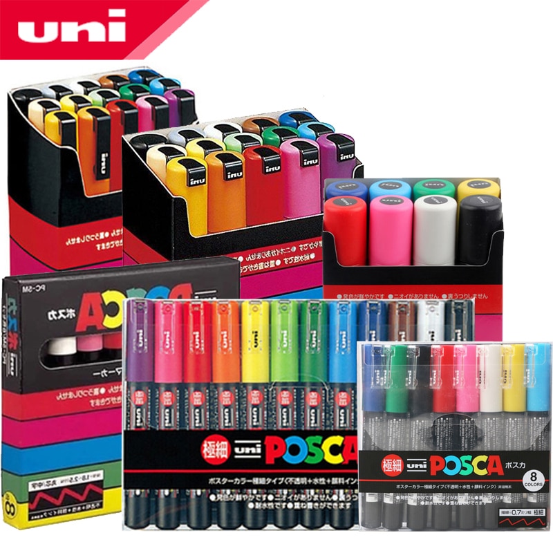 UNI POSCA Marker Pen Set PC-1M PC-3M PC-5M POP Advertising Poster Graffiti Paint Pen Manga Hand Painted Stationery Art Supplies