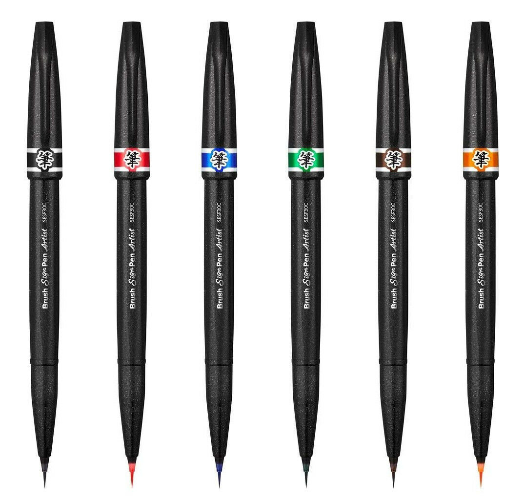 12pcs Pentel Ultra Fine Point Brush Artist Caligraphy Sign Pens Assorted 12 Colors Bundle Set SESF30C