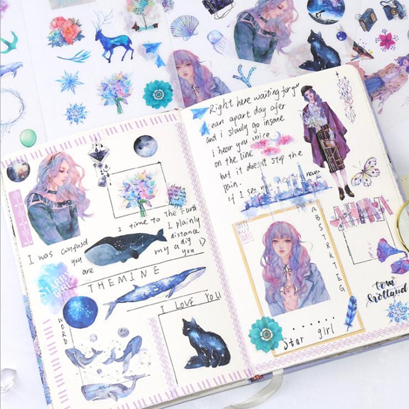 6 Sheets / Pack Of Creative Starry Girl Stickers Diary Decoration Tags DIY Stickers Children'S Stationery Supplies Gifts