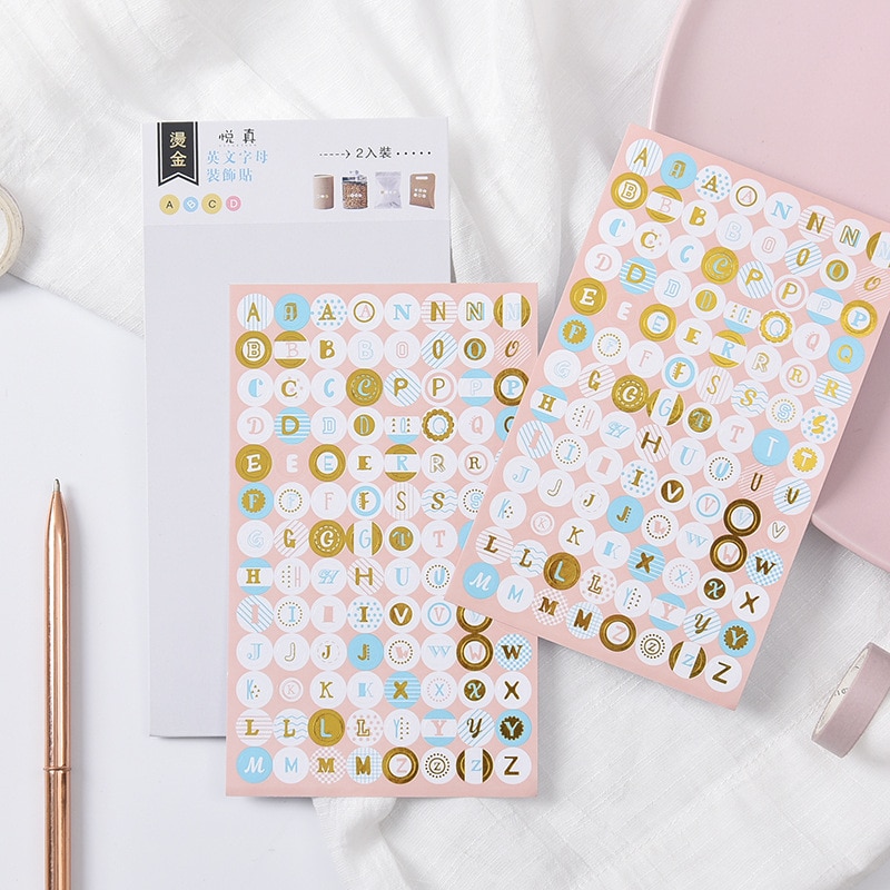 Mohamm 2Pcs/pack Kawaii Mini English Alphabet Korea Sticker Flakes Scrapbook Paper Sticker Stationery Accessorie School Supplies