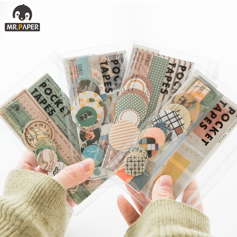 Mr.paper 4 Designs 40Pcs/lot Vintage Sights Simple Stripe Pocket Tape Deco Stickers Scrapbooking Deco Stickers