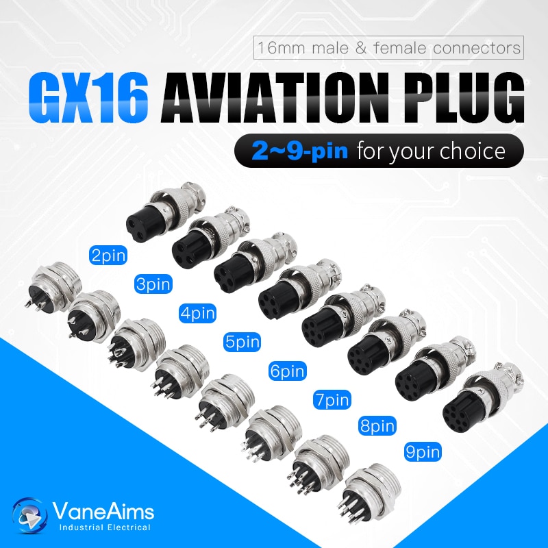 1set GX16 2/3/4/5/6/7/8/9 Pin Male & Female 16mm L70-78 Circular Aviation Socket Plug Wire Panel Connector