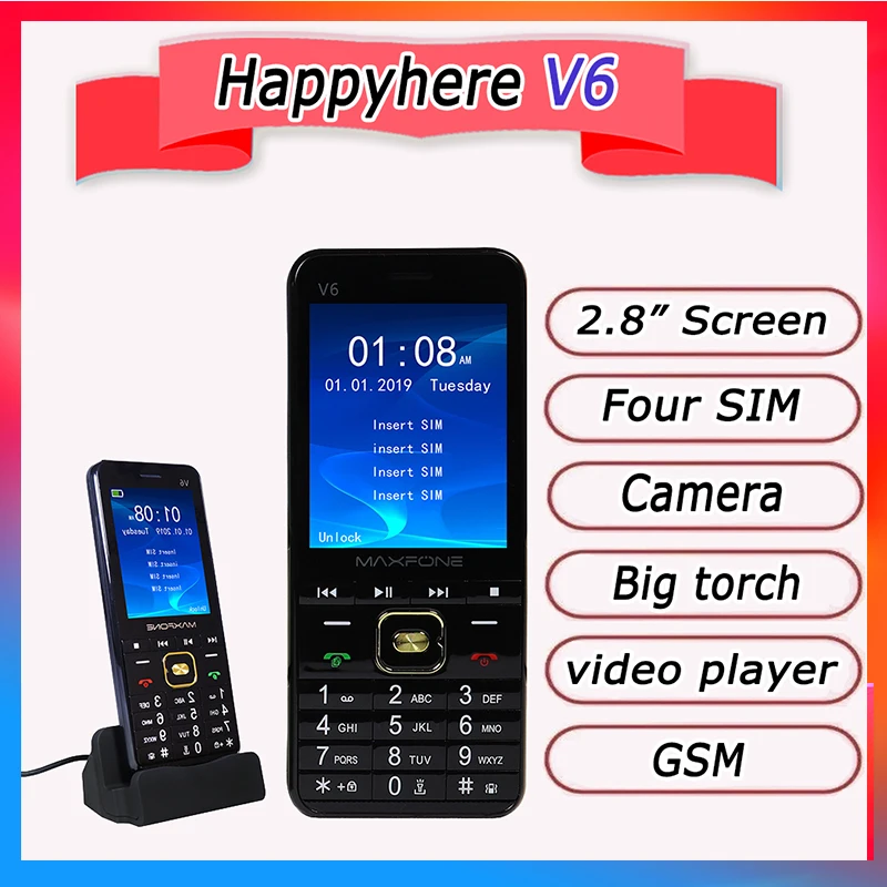 GSM 2.8" Screen Four Sim Russian Keyboard cheap Mobile Phone Big torch MP3 Camera Video Player recorder Original cellphones