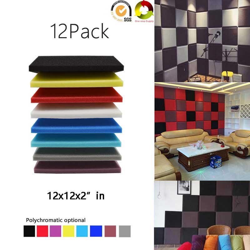 12/Pack High Density Square Plate Acoustic Foam Soundproof Panel Studio Sound Isolation Treatment Sound Absorption Tiles 12x2&qu