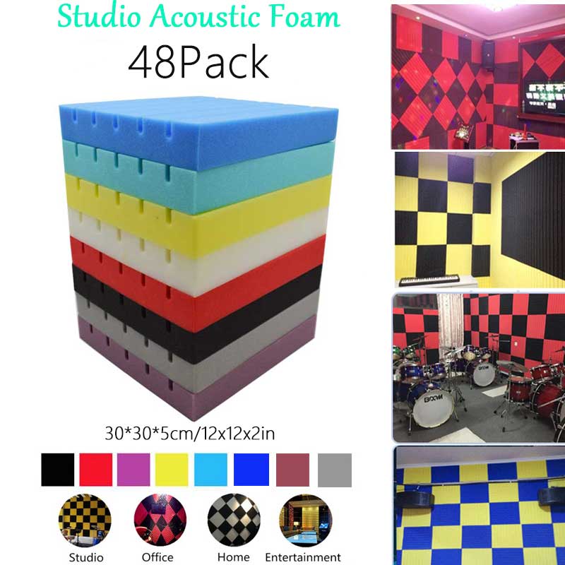 BEIYIN [48/Pack] Groove Acoustic Foam Soundproof Panels Ceiling Sound Absorption Tiles Studios Sound Insulation Board Fireproof
