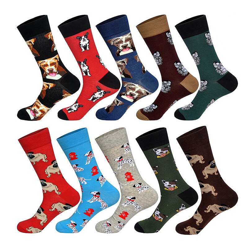 Personality Skateboard Socks Men Women Fashion Design Dalmatian Dog Bulldog Print Harajuku Female Socks Woman Animal Socks