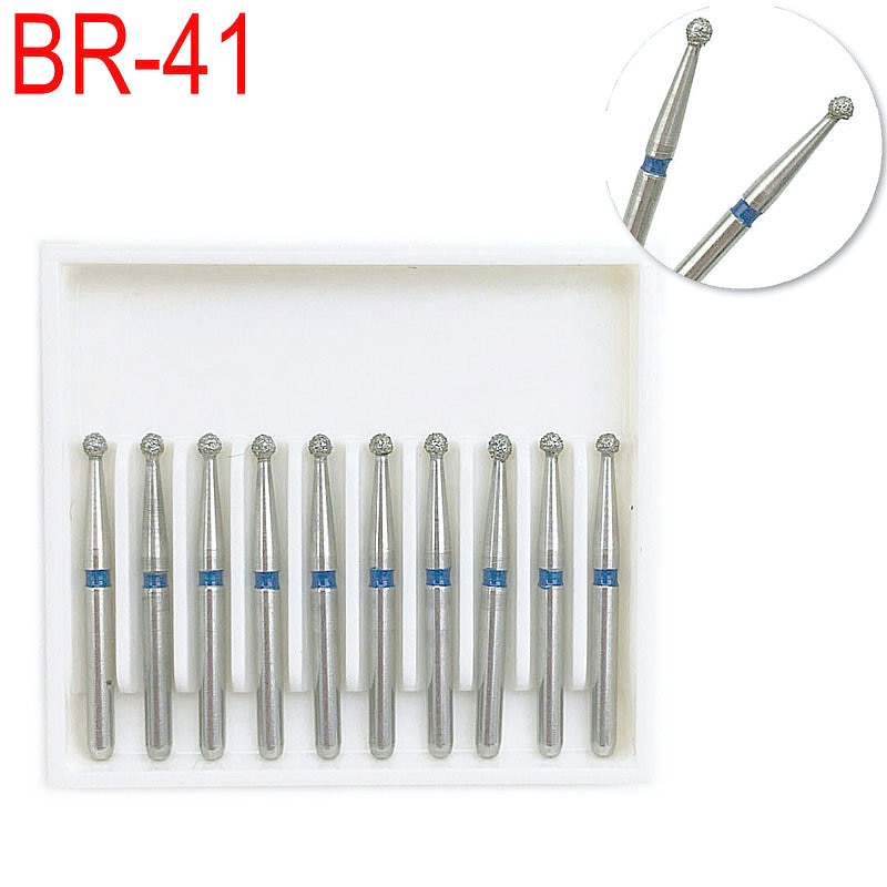 10PCS Dental Diamond Burs Drill Ball Round Type Dia-burs Medium FG 1.6M for High Speed Handpiece BR-41