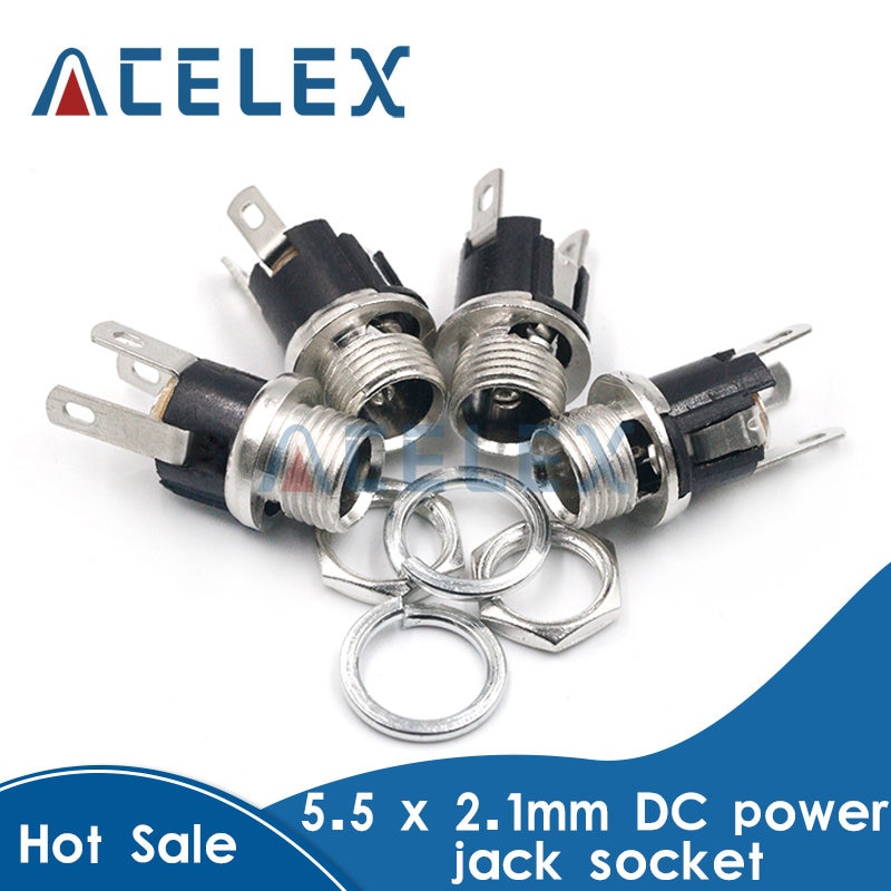 10Pcs 5.5 x 2.1mm DC Power Supply Jack Socket Female Panel Mount 3-Pin Electrical Socket Connector