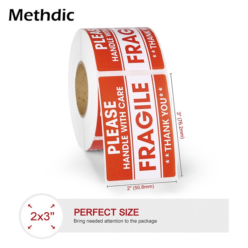 Methdic 2"x3" 500pcs Handle with Care Warning Packing Shipping Label friagle label for shipping