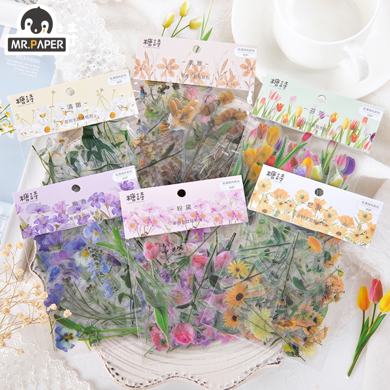Mr.paper 6 Designs Flowers Series Deco Die Cutting Diary Stickers Scrapbooking Planner Deco Stationery Stickers