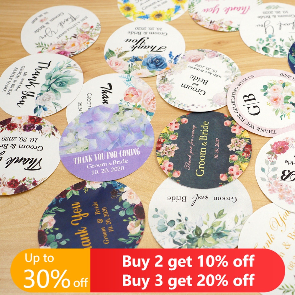 96Pcs 6cm/2.4in Round Wedding Sticker Custom Photo Waterproof Personalized Name Label Party Favor Stickers For Birthday Baptism