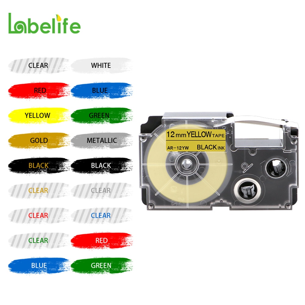Labelife 1PCS XR12WE Multicolor Compatible for CASIO XR-12WE Black on White 12mm*8m Label Tape for KL-60 KL-60SR Label Makers