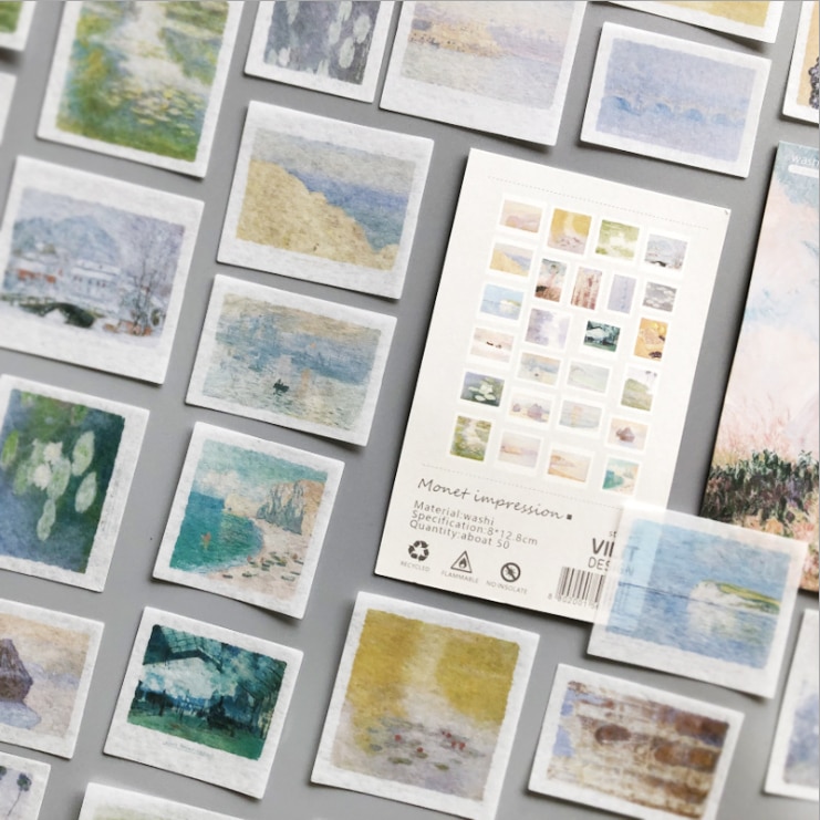 50 pcs/pack The Monet Impression Painting Washi Stckers Set DIY Sticker Diary Decorative Stationery Scrapbooking