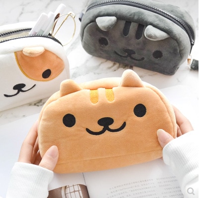 Cute Cartoon Kitty Cat Large Capacity Plush Pencil Bag Pouch Case Pencilcase Stationery Organizer for School Student Gift