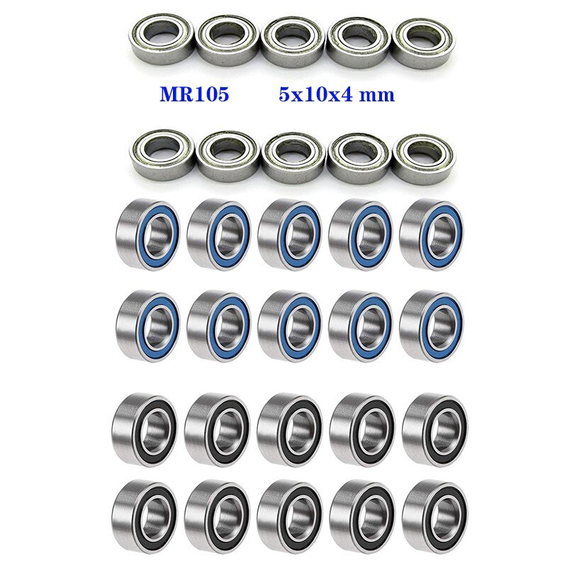 10PCS ABEC-5 MR105ZZ MR105-2RS Deep Groove Ball Bearings 5mm Inner Dia 10mm OD 4mm Bore Double Sealed Chrome Steel Blue Bearings