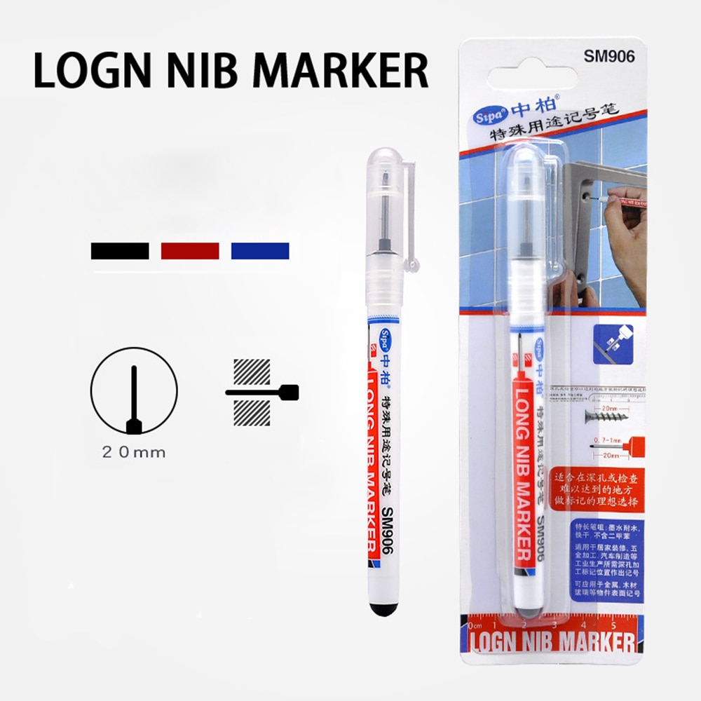 1 Pcs 20mm Multifunction Woodworking Marker Pen Writing Deep Hole Quick Drying Carpenter Water Resistant Construction Long Nib