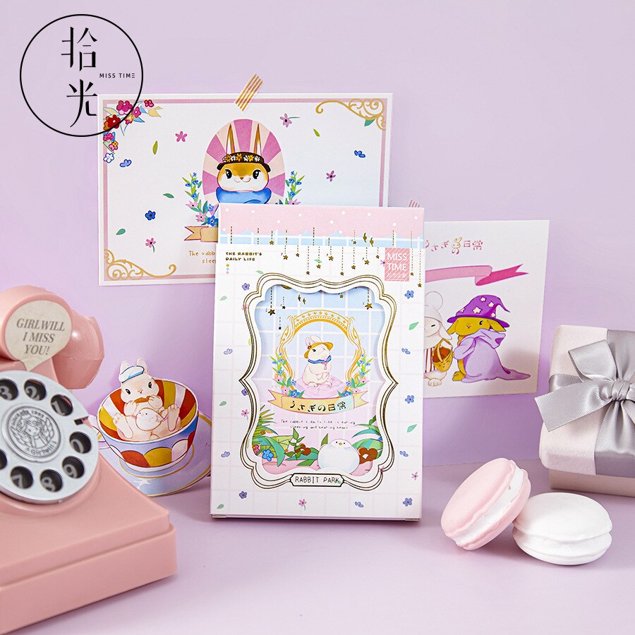 30 Pcs/Set Rabbit Park Paper Postcard DIY Cartoon Greeting Cards Birthday Letter Gift Card