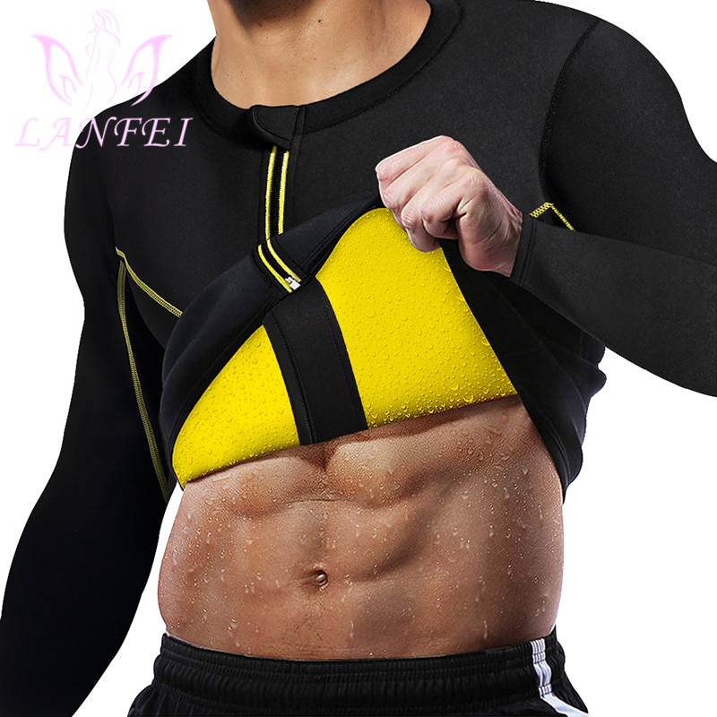 LANFEI Hot Thermal Compression Waist Trainer Shirt Men Sweat Sauna Vest Slimming Body Shaper Corset Neoprene Belly Fat Burn Suit