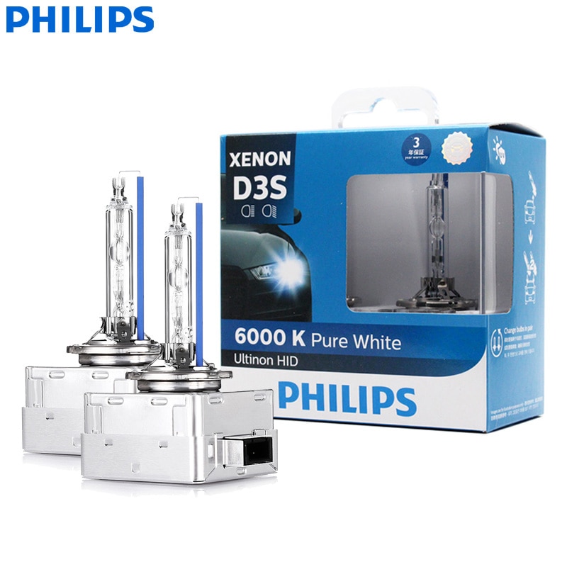 Philips D3S 6000K 35W Ultinon HID Cool Blue Xenon White Light Auto Bulbs Original Car Head Lamps Quick Start, Pair 42403WXX2