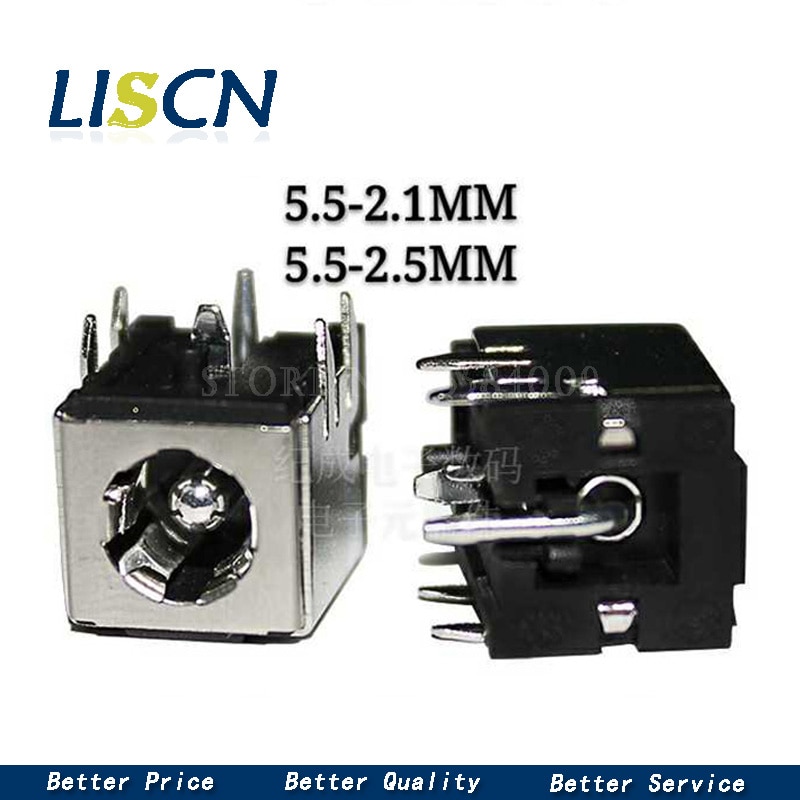5pcs DC-007B DC Power Jack Socket Connector DC007B 5.5*2.1mm Gold-plated copper 5.5X2.5MM Iron shell support