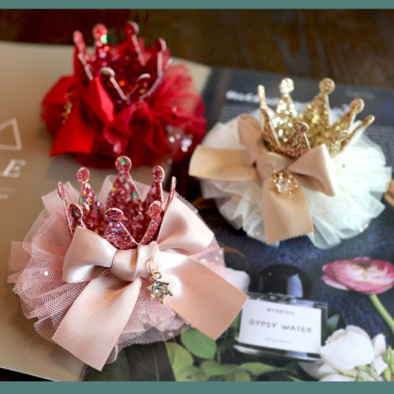 Children Kidds Girl Princess Rhinestone Crystal Lace Crown shiny star Hairpin Clip New Style Gift Decoration Accessory