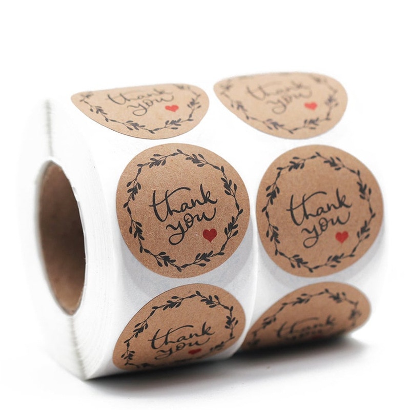 Round Natural Kraft Thank You Sticker Seal Labes 100-500 Pcs Hand Made With Love Sticker Paper Scrapbooking Stationery Sticker