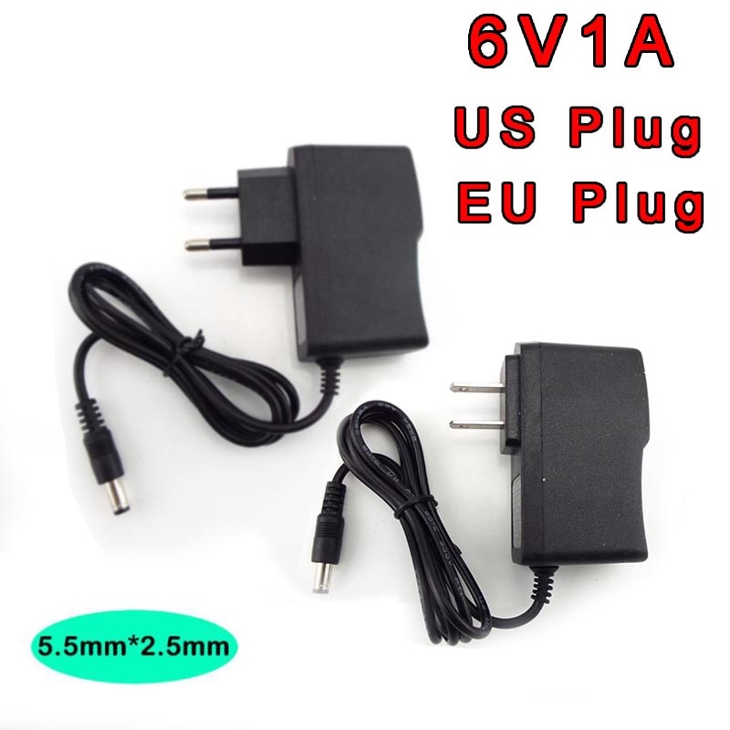 6V 1A AC to DC 100V-240V Charger Power Supply Adapter Converter Transformer CCTV Camera LED Strip Lamp US EU Plug 5.5mm*2.5mm