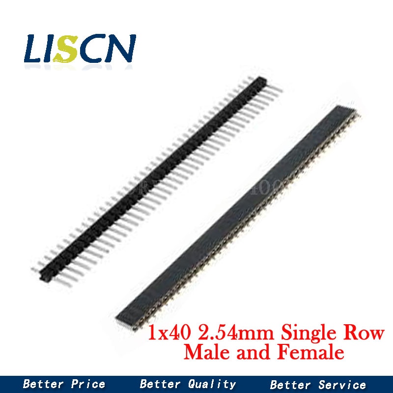 20pcs 10 pairs 40 Pin 1x40 Single Row Male and Female 2.54 Breakable Pin Header PCB JST Connector Strip for Arduino Black