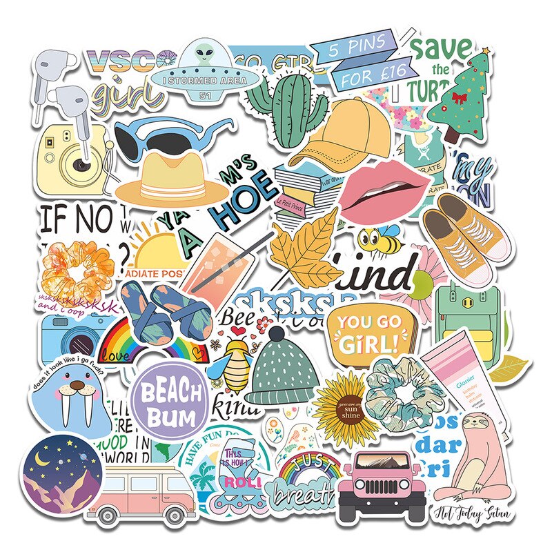 50Pcs Colors Small Fresh Stickers For Suitcase Skateboard Laptop Luggage Fridge Phone Car Styling DIY Decal Sticker