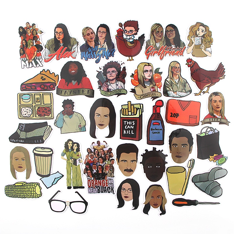 35pcs/pack Orange is the New Black TV Show Sticker for Laptop Guitar Fridge Bicycle Car Luggage Skateboard Moto Guitar Decal