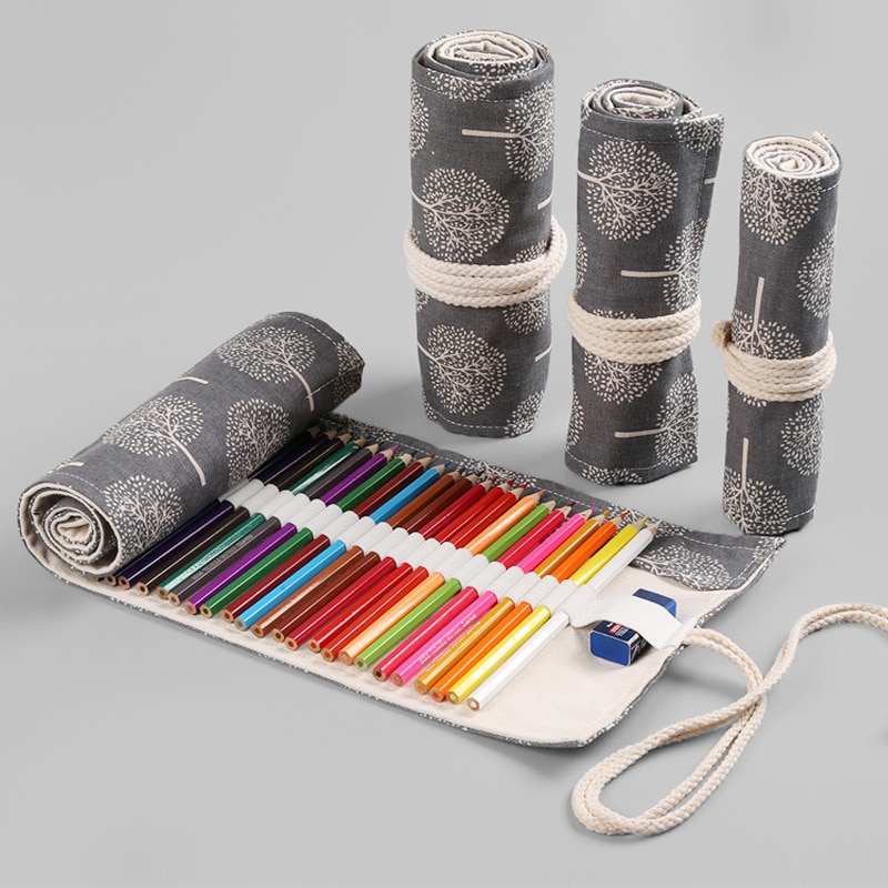 Kawaii DIY Tree Roll Pencil Case 12/24/36/48/72 School Pencilcase for Boys Girls Large Pen Bag Case Stationery Pouch Supplies