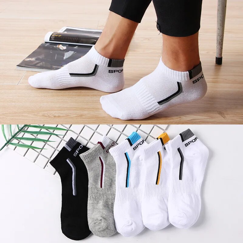 5 Pairs Men Casual Socks Solid Cotton Color Stretchy Shallow Mouth Sport Short Sock Breathable Non-slip Men Ankle Sock Meias