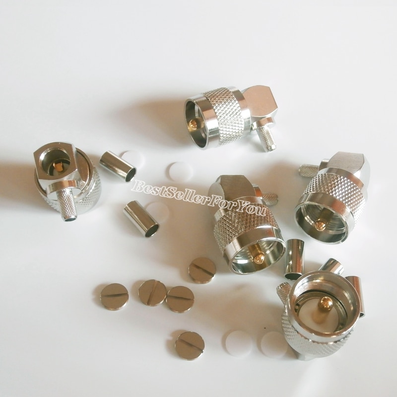 5Pcs UHF Male Crimp 90 Degree Right Angle RG58 LMR195 RG142 RG400 Cable RF Connector